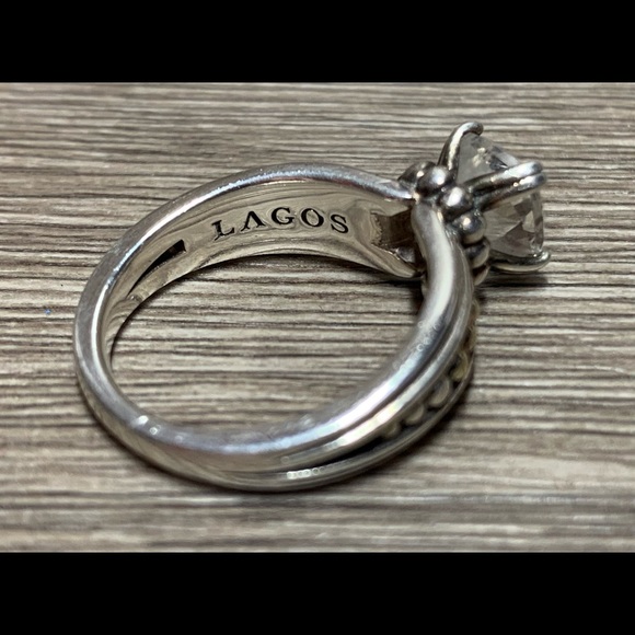 LAGOS White Topaz Sterling Silver/18K 750 Gold Ring, Size 7 - Picture 8 of 9